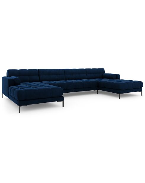 Canapé panoramique velvet bali 7 places bleu roi - 383x185x75 cm