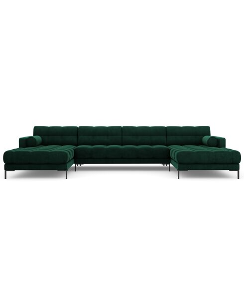 Canapé panoramique velvet bali 7 places vert bouteille - 383x185x75 cm