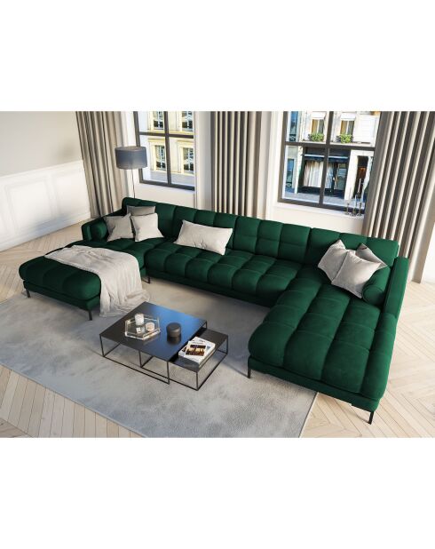 Canapé panoramique velvet bali 7 places vert bouteille - 383x185x75 cm