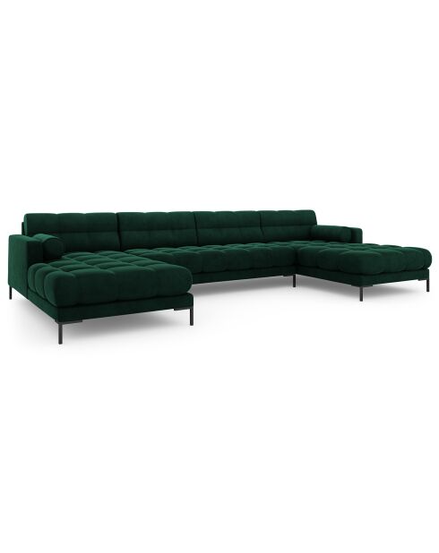 Canapé panoramique velvet bali 7 places vert bouteille - 383x185x75 cm