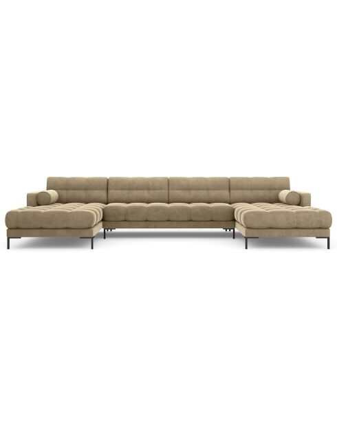 Canapé panoramique velvet bali 7 places beige - 383x185x75 cm