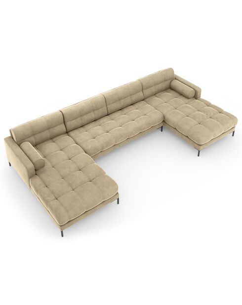 Canapé panoramique velvet bali 7 places beige - 383x185x75 cm