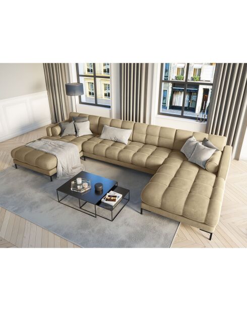 Canapé panoramique velvet bali 7 places beige - 383x185x75 cm