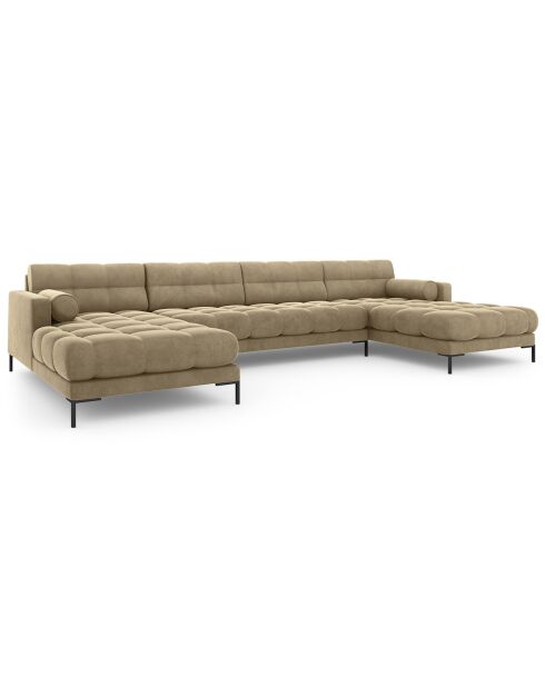 Canapé panoramique velvet bali 7 places beige - 383x185x75 cm