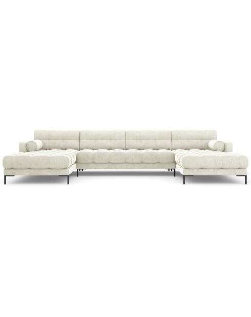 Canapé panoramique velvet bali 7 places beige clair - 383x185x75 cm