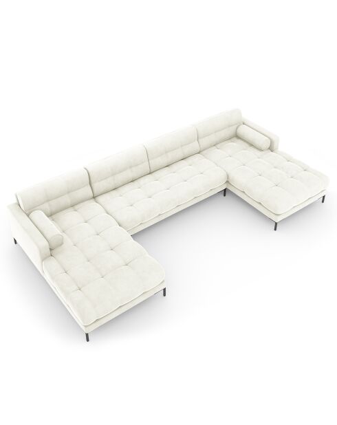 Canapé panoramique velvet bali 7 places beige clair - 383x185x75 cm
