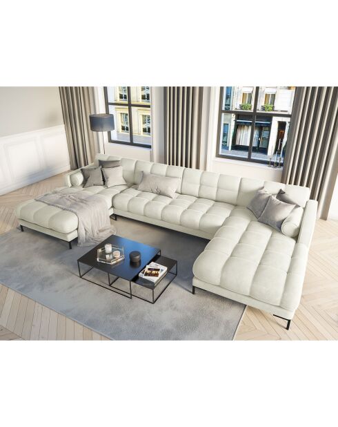 Canapé panoramique velvet bali 7 places beige clair - 383x185x75 cm