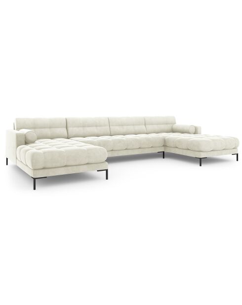 Canapé panoramique velvet bali 7 places beige clair - 383x185x75 cm