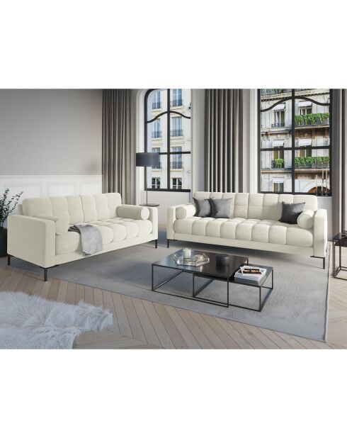 Canapé velours bali 2 places beige clair - 152x92x75 cm