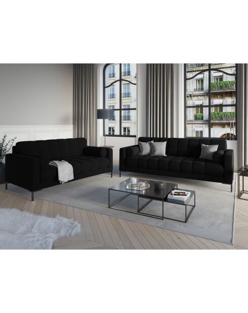 Canapé velours bali 2 places noir - 152x92x75 cm