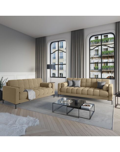 Canapé velours bali 3 places beige - 177x92x75 cm