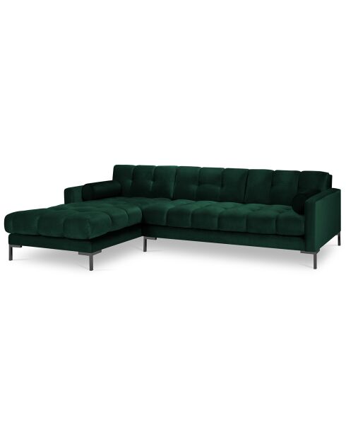 Canapé d'angle gauche velours bali 5 places vert bouteille - 293x185x75 cm