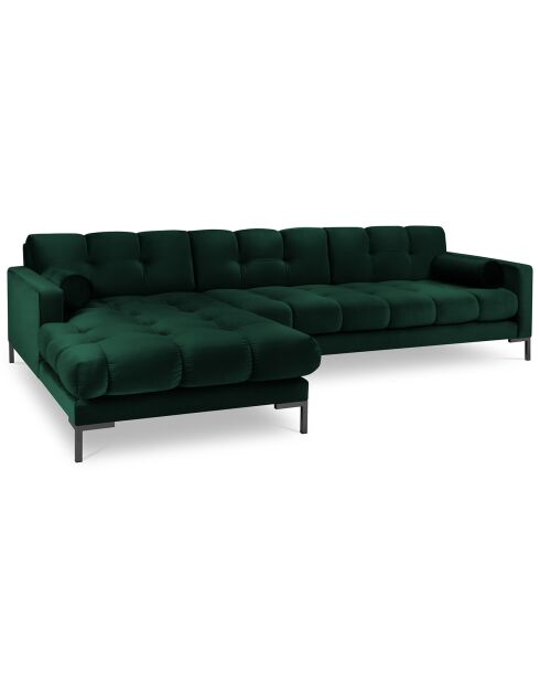 Canapé d'angle gauche velours bali 5 places vert bouteille - 293x185x75 cm