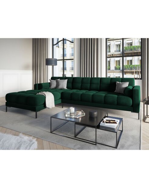 Canapé d'angle gauche velours bali 5 places vert bouteille - 293x185x75 cm