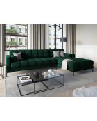 Canapé d'angle droit velours bali 5 places vert bouteille - 293x185x75 cm
