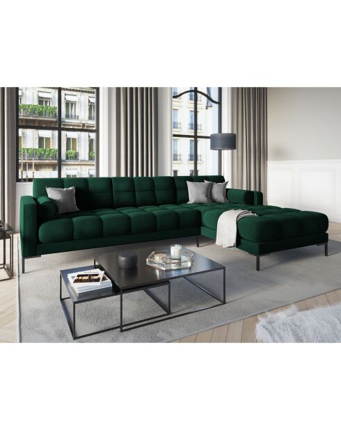 Canapé d'angle droit velours bali 5 places vert bouteille - 293x185x75 cm