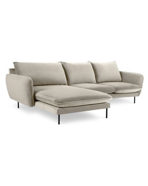 Canapé d'angle gauche velours vienna 5 places beige - 255x170x95 cm