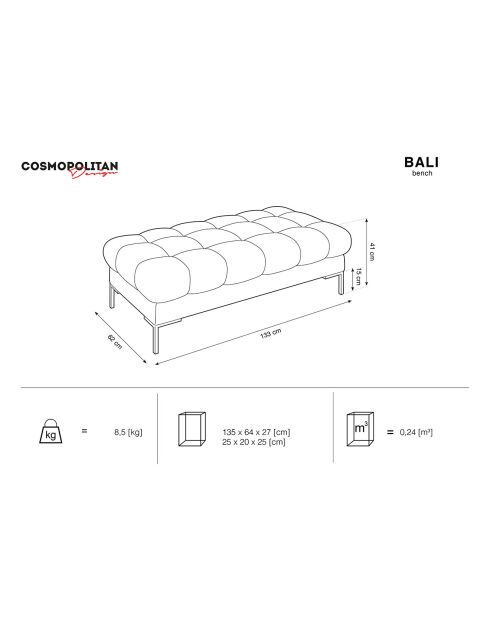 Banc velours bali 2 places gris clair - 62x133x41 cm