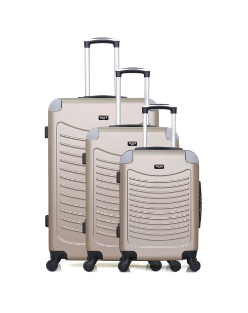 3 Valises 4 roues simples 55/65/75 cm Congo beiges