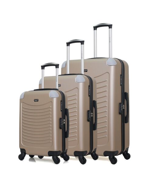 3 Valises 4 roues simples 55/65/75 cm Congo beiges