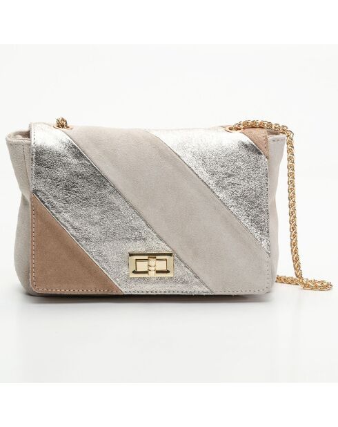 Sac bandoulière en Cuir Julie beige/doré - 21x15.5x6 cm