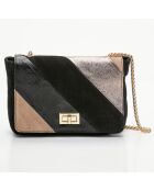 Sac bandoulière en Cuir Julie noir/doré - 21x15.5x6 cm