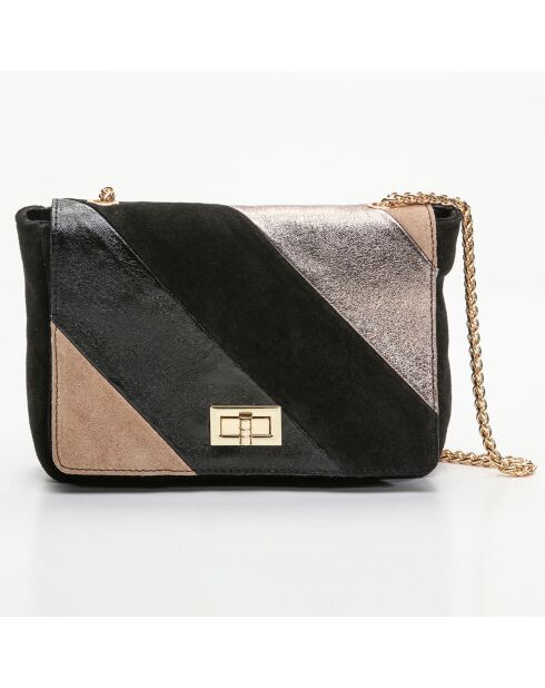 Sac bandoulière en Cuir Julie noir/doré - 21x15.5x6 cm