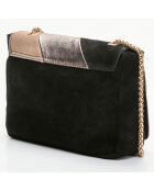 Sac bandoulière en Cuir Julie noir/doré - 21x15.5x6 cm