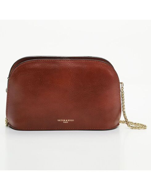 Sac bandoulière en Cuir Nora marron - 28x11x7 cm
