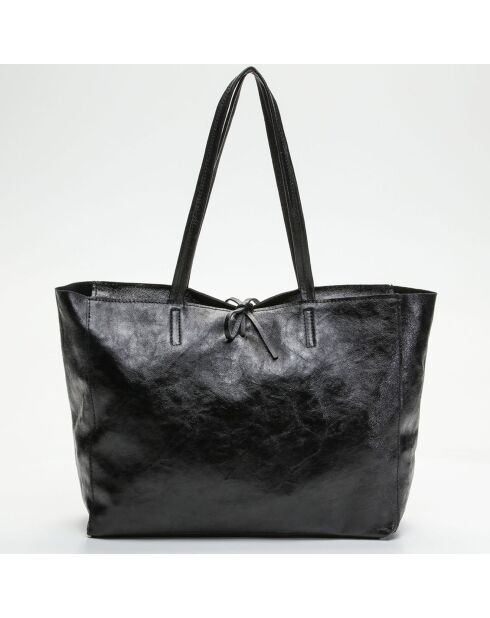 Tragetasche aus metallischem Vog-Leder, 28,5 x 38 x 12 cm, Schwarz