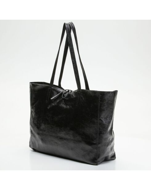 Tragetasche aus metallischem Vog-Leder, 28,5 x 38 x 12 cm, Schwarz