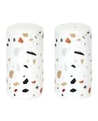 Sel/Poivre en Porcelaine effet terrazzo rose/bleu/orange/noir - 8.5x4.5 cm