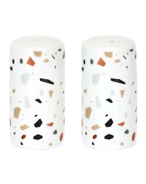 Sel/Poivre en Porcelaine effet terrazzo rose/bleu/orange/noir - 8.5x4.5 cm