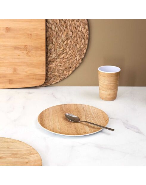 6 Teller aus Melamin mit braunem Bambusmuster - D.20 cm