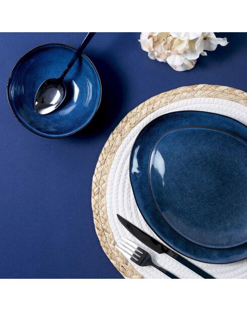 6 Assiettes galet Au grès du temps bleues - 27.5x23 cm