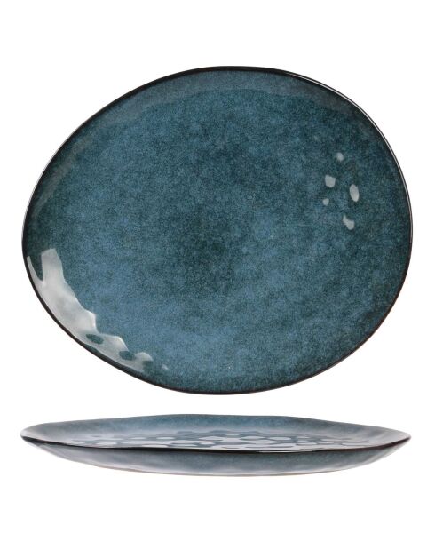 6 Assiettes galet Au grès du temps bleues - 27.5x23 cm