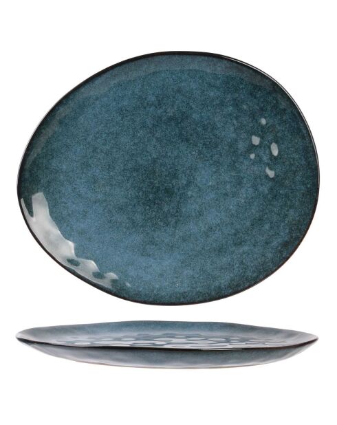 6 Assiettes galet Au grès du temps bleues - 27.5x23 cm