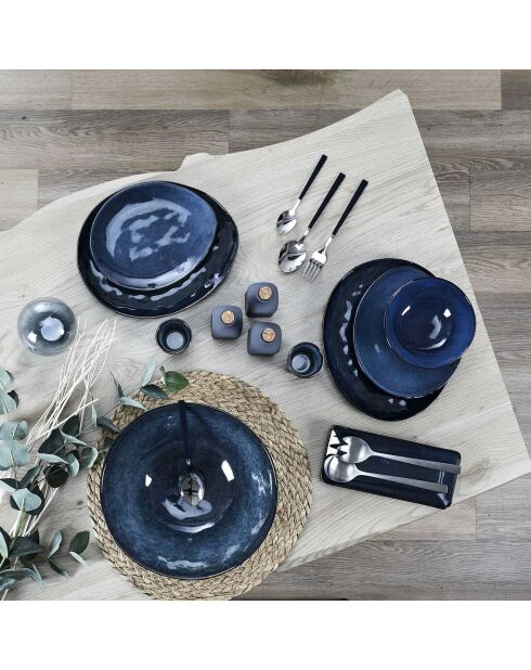 6 Assiettes galet Au grès du temps bleues - 27.5x23 cm