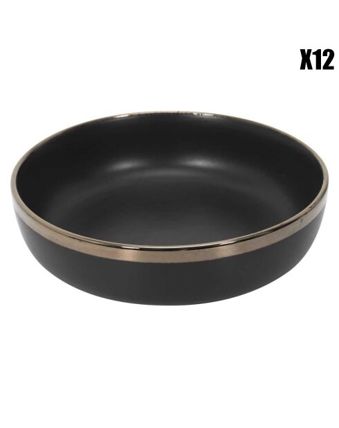 6 Assiettes creuses Moscou noir/doré - D.17.8 cm