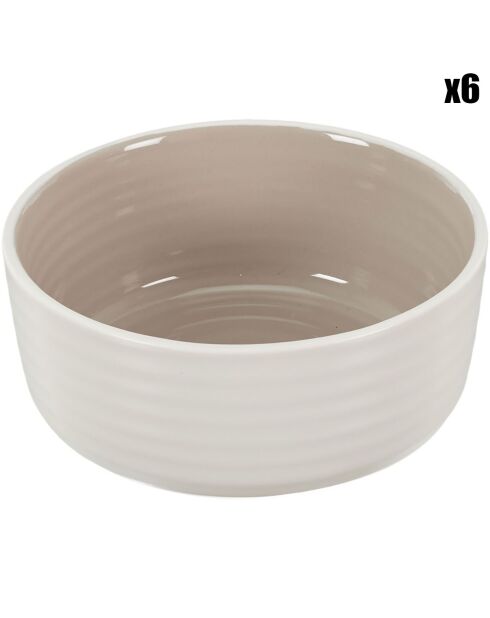 6 Bols bicolores en grès taupe - D.15.2 cm