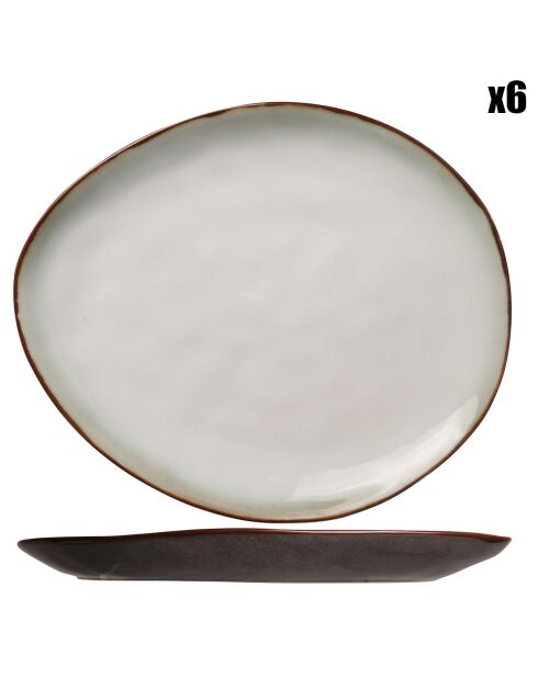 6 Assiettes Plato ovale grises - 19.5x16 cm