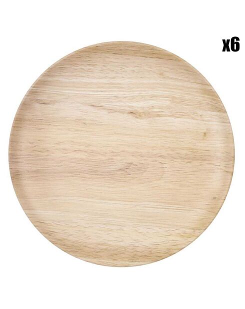 6 Teller aus Melamin mit braunem Bambusmuster - D.20 cm