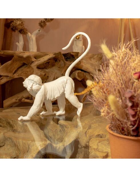 Statuette singe en resine Mico blanc mat - 37x21x45 cm