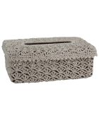 Boite à mouchoir rigide tissée main au crochet Léa beige - 26x16x9 cm