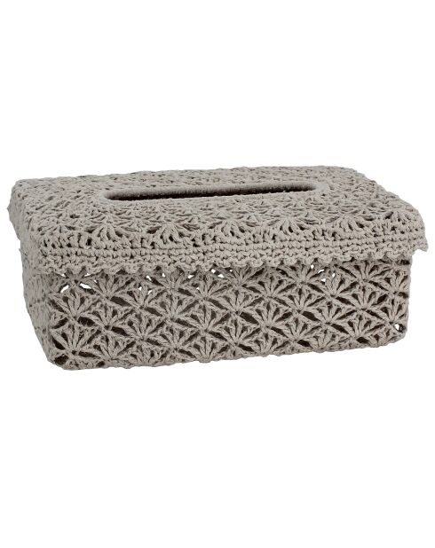 Boite à mouchoir rigide tissée main au crochet Léa beige - 26x16x9 cm