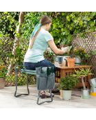 Banc de Jardin pliable avec sac à outils 3-en-1 Situl gris/vert -  60x49x27.5 cm