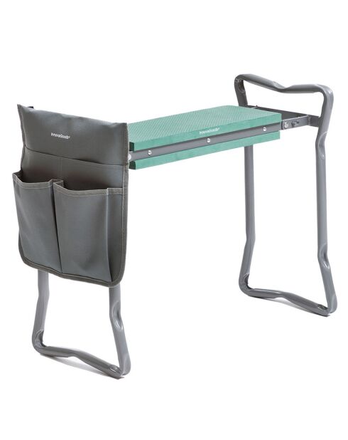 Banc de Jardin pliable avec sac à outils 3-en-1 Situl gris/vert -  60x49x27.5 cm