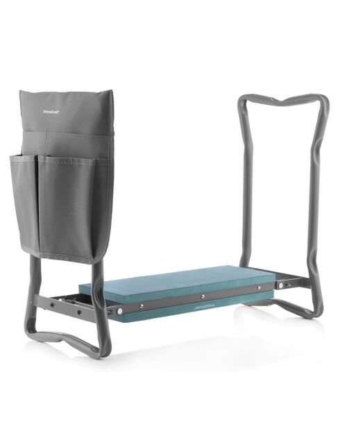Situl 3-in-1-Gartenbank, zusammenklappbar, mit Werkzeugtasche, 60 x 49 x 27,5 cm, Grau/Grün