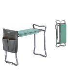 Banc de Jardin pliable avec sac à outils 3-en-1 Situl gris/vert -  60x49x27.5 cm