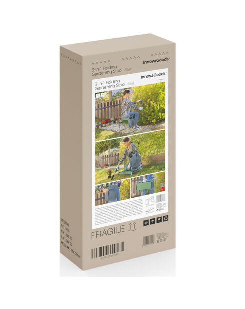 Situl 3-in-1-Gartenbank, zusammenklappbar, mit Werkzeugtasche, 60 x 49 x 27,5 cm, Grau/Grün